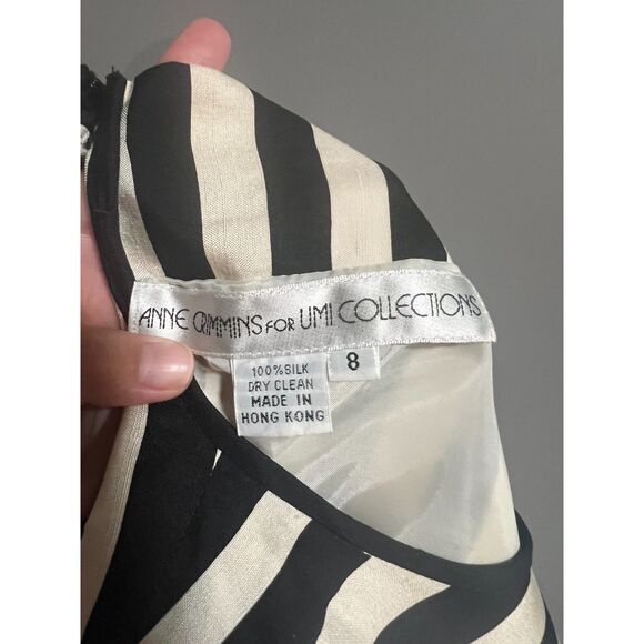 Anne Crimmins For Umi Collection 100% Silk Stripe Blouse 8 US S/M Shoulder Pads - Picture 4 of 6